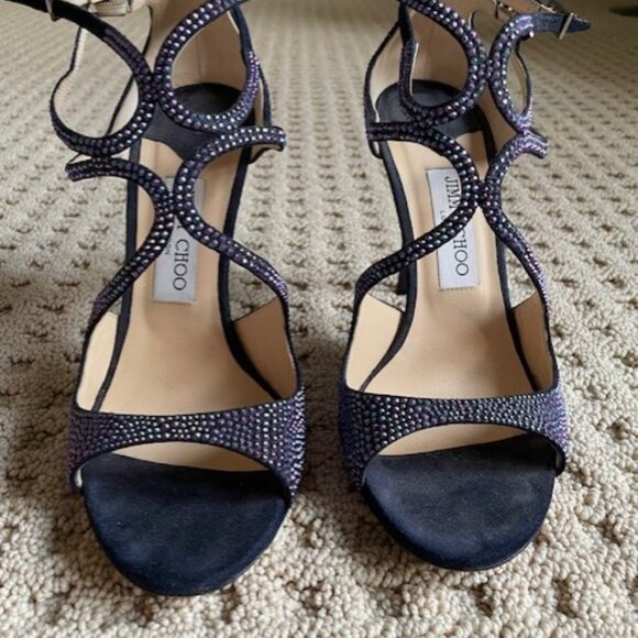 Jimmy Choo Blue Rhinestone Lang Pumps - Picture 2 of 7